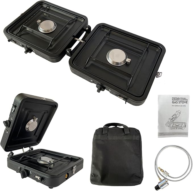 2 Burner Camping StovePortable Camp Stove with 17000 BTU Adjustable Burners and Carrying BagFolding Camping Stove for Outdoor Cooking Backpacking BBQ Grill