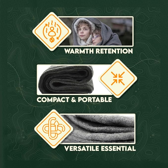 SE 51x 80 Multipurpose Gray Wool Blanket - 50% Wool Lightweight 2 lb Zippered Bag Included - Ideal for Camping Hiking Emergency Survival