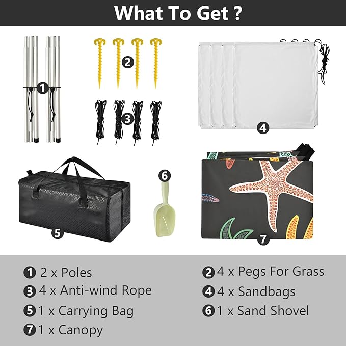 Starfish Camping Sun Shelter Beach Tent Portable Beach Sun Shade Outdoor Canopy for Camping Trips Fishing Picnic