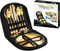 Camping Mess Kits with Portable Case Stainless Steel Outdoor Picnic Dinnerware Set with Plate Spoon Fork Knife Cloth Napkins