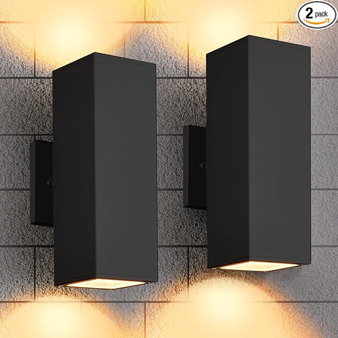 Outdoor Wall Lights 2 Pack Waterproof Exterior Lighting Fixtures Anti-Rust Outdside Light Fixture Black Aluminum Porch Lights for Garage House