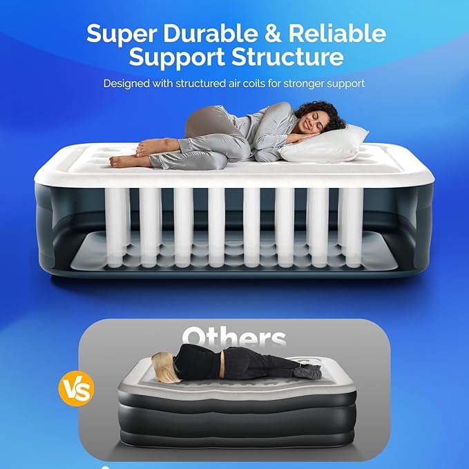 VINGLI Air Mattress Twin with Built-in Pump 18 Raised Comfort Blow Up Mattress with Double Air Chamber Inflatable Mattress Air Bed for Camping Home Dorms &amp TravelCarry Bag