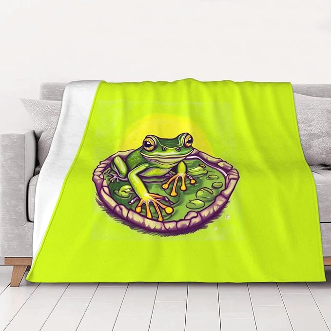 Frog in a Pond Blanket.Super Soft Flannel Blanket 80x60 inches 100% Polyester for Warmth Perfect for beds Sofas and Camping.