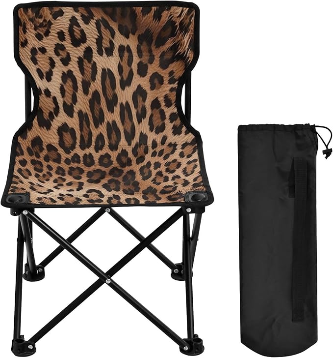 Qilmy Fashionable Leopard Print Portable Camping ChairsOutdoor Collapsible Chair Sports Garden Beach FishingSupports up to 250lbs534
