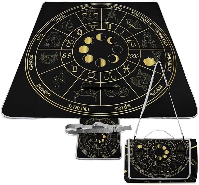 Zodiac Wheel Astrology Horoscope Circle Sun Wiccan Waterproof Outdoor Picnic Blanket Sandproof Beach Mat for Camping Hiking Grass Travelling