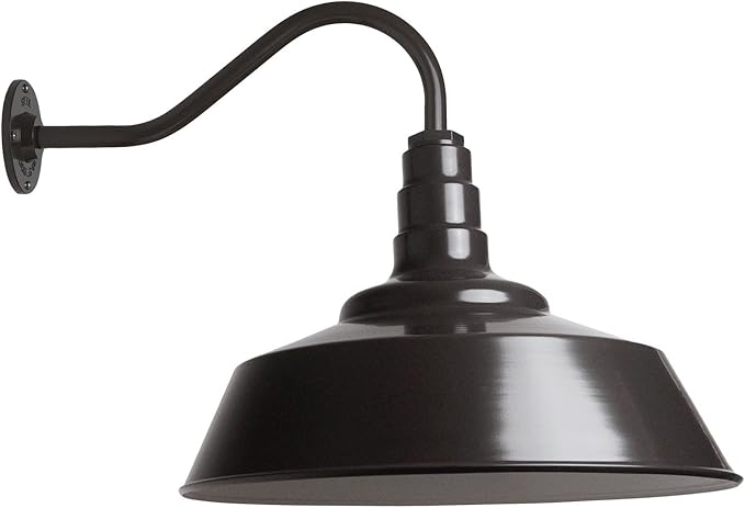 Steel Lighting Co. Large Outdoor Barn Light | Gooseneck Light Fixture | Made in America from 18-Gauge Steel | 20 Dome | 16 Gooseneck Dark Bronze Exterior/White Interior