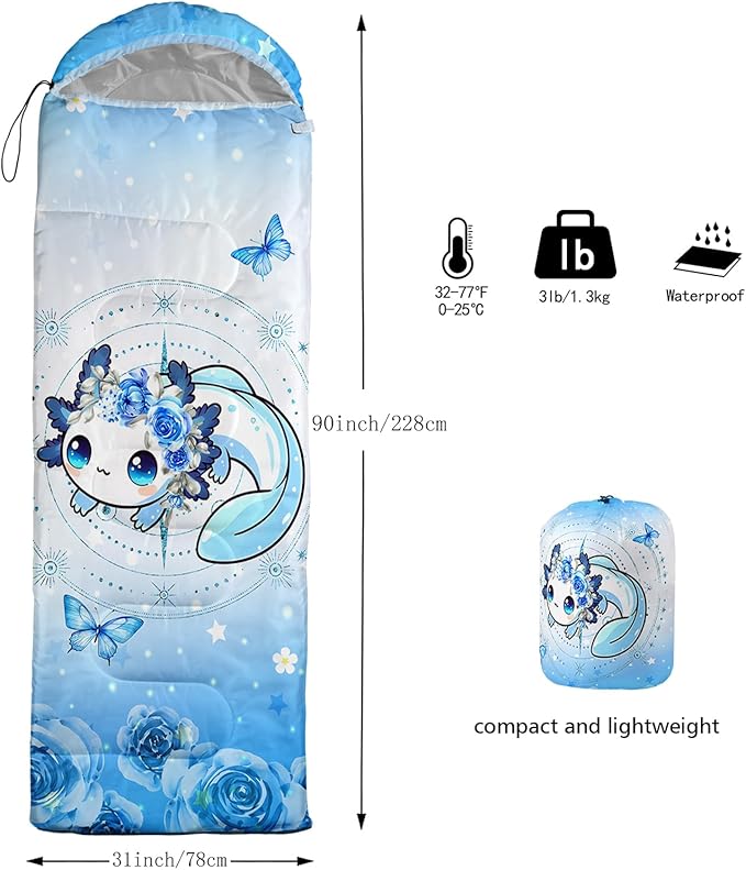 AILONEN Outer Space Astronaut Camping Sleeping BagsLightweight &amp Waterproof3 Season Warm &amp Cool WeatherCartoon Sleeping Bags for KidsBoys Girls TravellingOutdoors