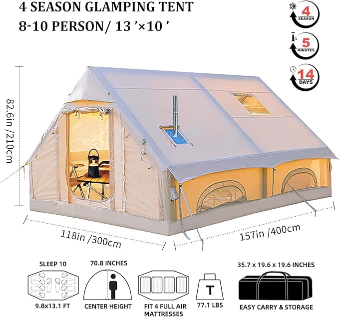 Inflatable Tents for Camping Large Inflatable Camping Tent with Hand Pump Easy Setup Tents for 4-6 People Portable Glamping Tent