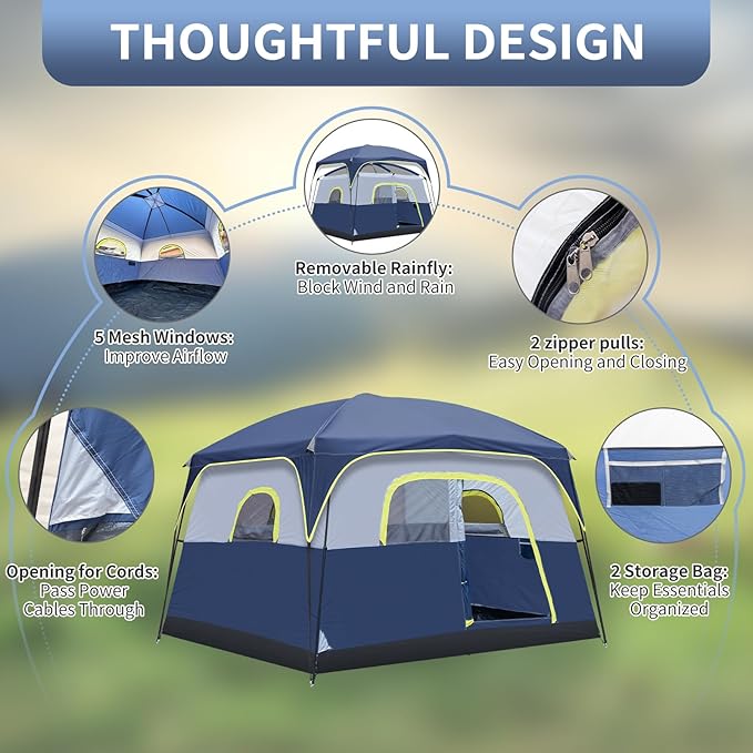 Outvita 6 Person Camping Tent with Carry Bag Waterproof Windproof Easy Setup Portable Family Camping Tent with 1 Mesh Door &amp 5 Large Mesh Windows 10'X9'X83in