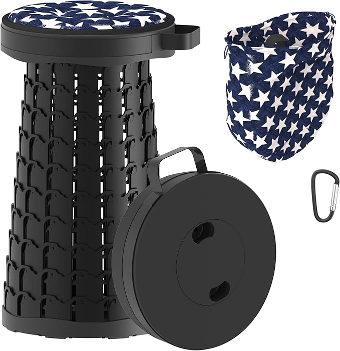 ALEVMOOM 2026 Upgraded 18.1 Collapsible Stool with Cushion &amp Carry Bag 600lbs Max Weight Portable Telescoping Stool More Sturdy Lightweight Retractable Seat Folding Chair for Camping &amp Outd