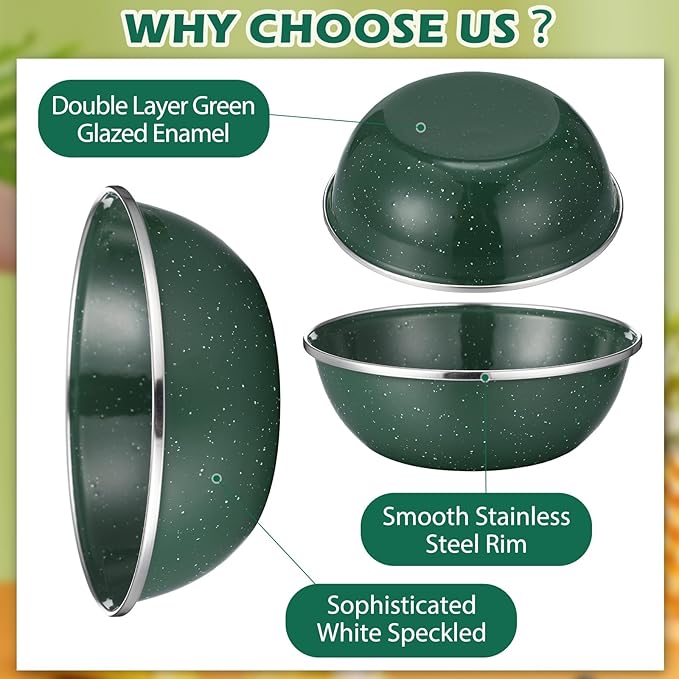 Sawysine 8 Pcs 6 Inch Enamel Bowl for Camping and Backpacking Enamelware Mixing Bowls Camping Cookware for Outdoor Cooking Picnic Snacks Home Farmhouse(Green)