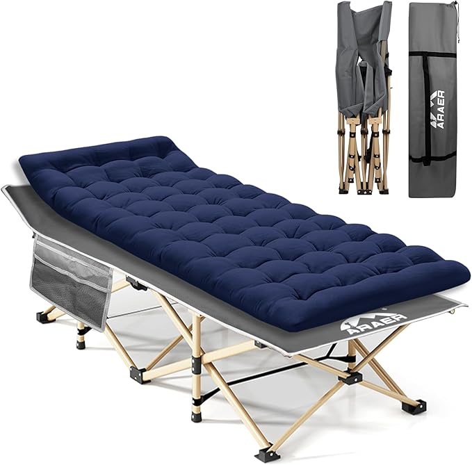 Camping Cot with Mattress 450LBS(Max Load) Portable Folding Outdoor Bed with Carry Bag for Adults Kids Heavy Duty Cot for Traveling Gear Supplier Office Nap Beach Vocation and Home Lounging