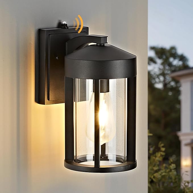 OKELI Dusk to Dawn Outdoor Lights Fixture Wall Mount–Geometric Industrial Black Exterior Wall Sconce Waterproof Anti-Rust with Photocell Sensor Outside Porch Light for House Patio Entryway Garage
