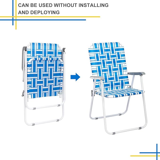 Vasitelan Patio Lawn Chairs Folding Chairs Set of 2 Webbed Folding Chair Outdoor Beach Chair Portable Camping Chair for Yard Garden (Blue 1)