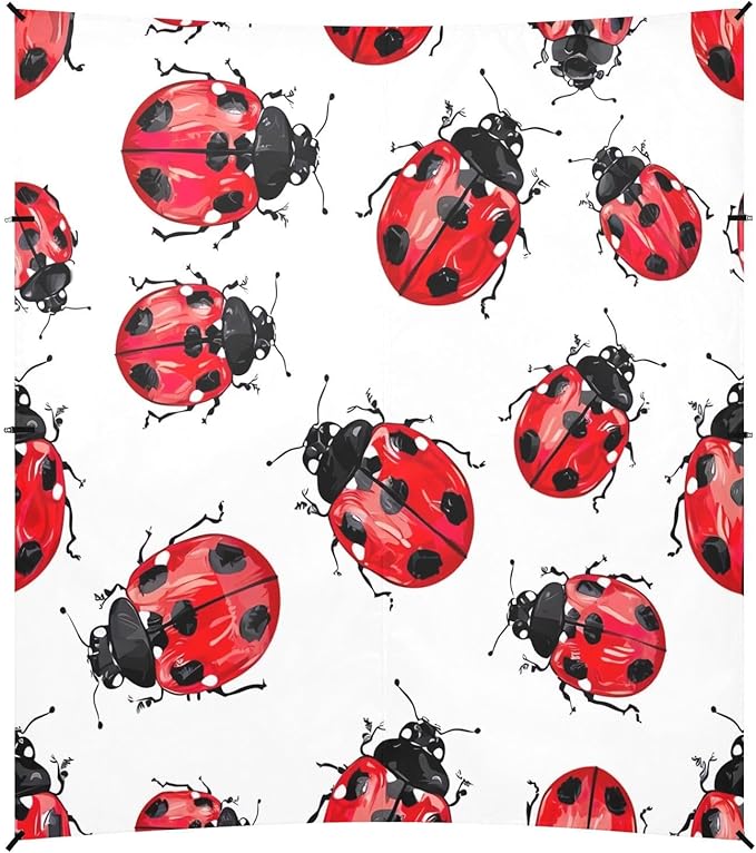 Lady Bug Pattern Beach Tent Sun Shelter 9.2' x 10.5' Beach Canopy with 4 Sandbags 4 Stability Poles Sand Shovels - Tent Canopy for Beach Camping Fishing Picnics