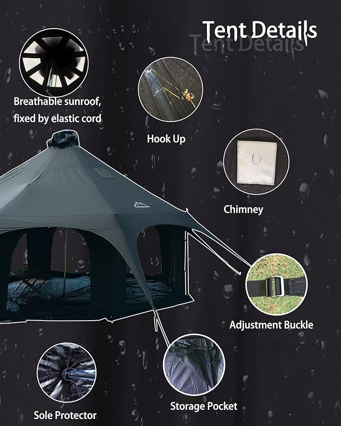 Cotton Canvas Tent Bell - Yurts Breathable and WindproofGlamping for 6/8/10Person Family Camping