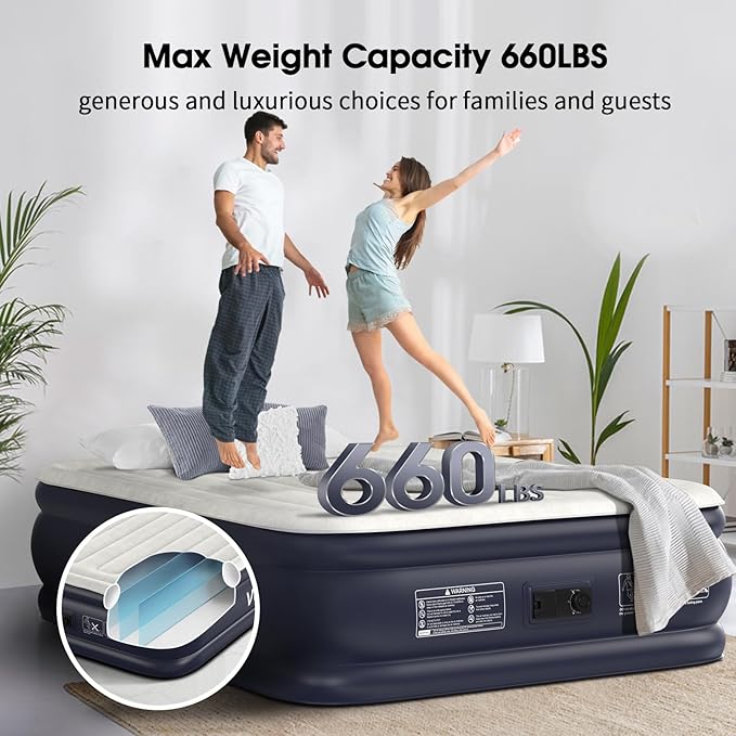 Air Mattress Full with Built in Pump18''Inflatable Mattress of Upgraded Vertical BeamsSelf Inflatable/Deflation Blow Up Mattress in 3 MinsFlocked Top Airbed with Carry Bag for Home Camping