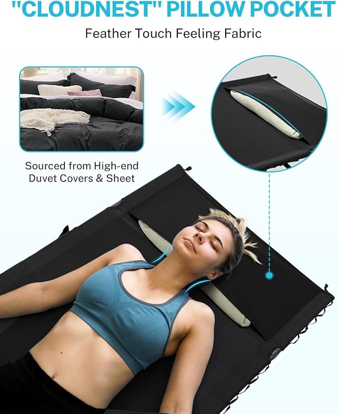Gonex 31.5 Extra Wide Camping Cot with Premium Pillow Pocket Supports 350lbs Portable Ultralight Folding Cot Bed for Adults Travel Beach Home Sleeping (Black)