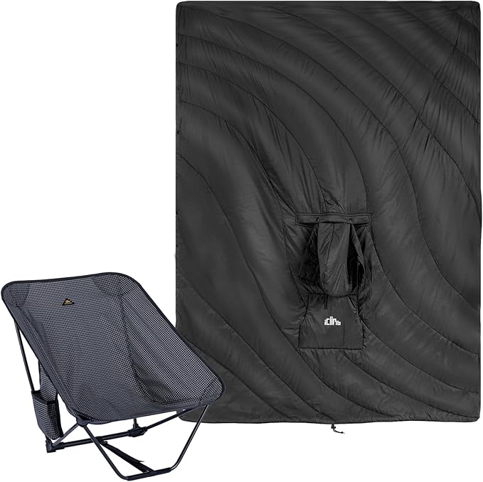 iClimb 1 Hooded 3M Thinsulate Insulation Warm Blanket and 1 Low Folding Chair Ultralight Compact for Adults Outdoor Camping Backpacking Hiking
