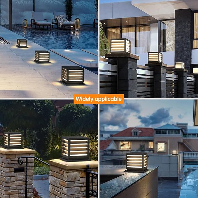 Outdoor Post Cap Lights 15.7 × 13.4 Modern Luxury Post Lantern Matte Black IP65 Waterproof Stainless Steel Exterior Column Light for GardensYardsBalconiesPassages or Entrancesetc