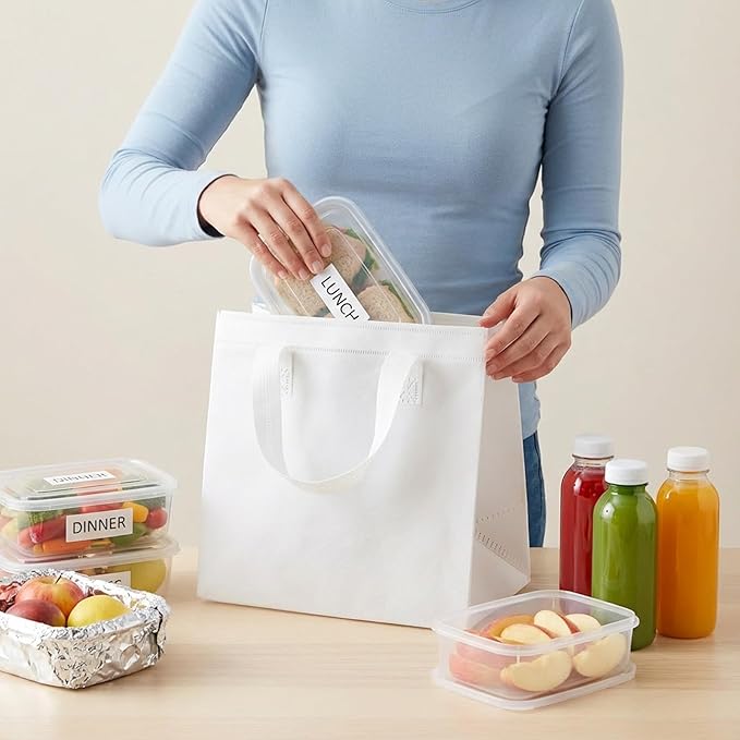 50PCS Insulated Take Away Bags Bulk Thermal Insulated Lunch Take Out Grocery Hot Cold Food Bags White Delivery Cooler Bag for Coffee Milk Catering Restaurant Grocery Picnic 9.5 x 9.5 x 6