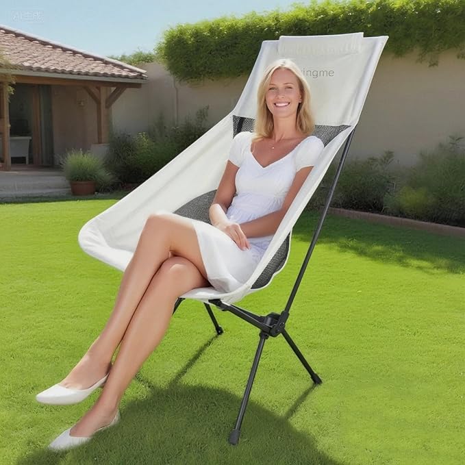 Folding Lawn 3.4lbs Portable Chair Heavy Duty Camping Chair for Adults Compact Outdoor Folding Seat White