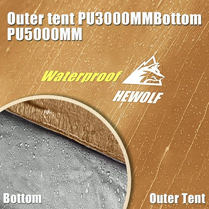Hewolf 2/3/4 Person Camping Tent - Instant Pop Up Waterproof 2 Doors Tent with Easy Setup | 3-Season Hexagonal Dome Design for Family Hiking &amp Traveling