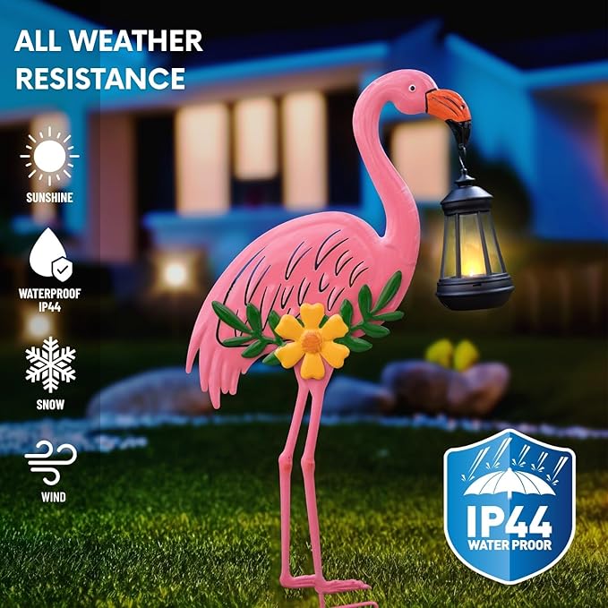 Metal Flamingo Stake with Solar Lantern Garden Solar Animal Lights for Yard Patio Lawn Pathway Decor Unique Gifts for Women Mom Grandma(Pink Flamingo)