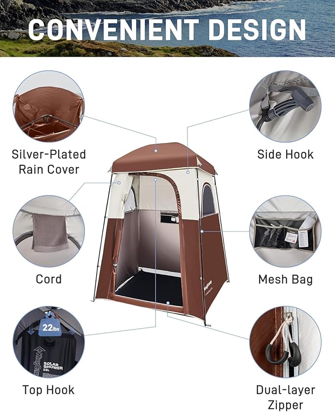 KingCamp Shower Tent Portable Privacy Tent Outdoor Camping 1/2 Room Toilet Tents with Shower Bag &amp Dressing Room for Beach Camping &amp Hiking