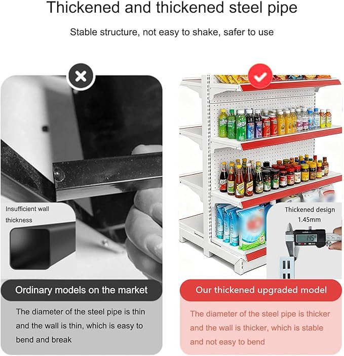 165cm/195cm Tall Retail Snack Display Shelf Floor-Standing Food Rack Holder for Grocery Supermarket Department Stores Chips/Candy/Drinks Organizer 93x80x195cm(Ten-Shelves)