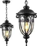 VIANIS Black Outdoor Pendant Light Lantern Modern Chandelier Handcrafted Hanging Lights with Seed Glass Outdoor Ceiling Lights for Porch House Doorway Garden Entryway