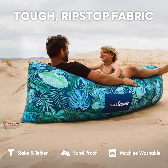 Portable Inflatable Lounger for Beach &amp Camping – Self-Inflating Air Couch Beach Sofa and Outdoor Lounge Chair for Relaxation and Comfort