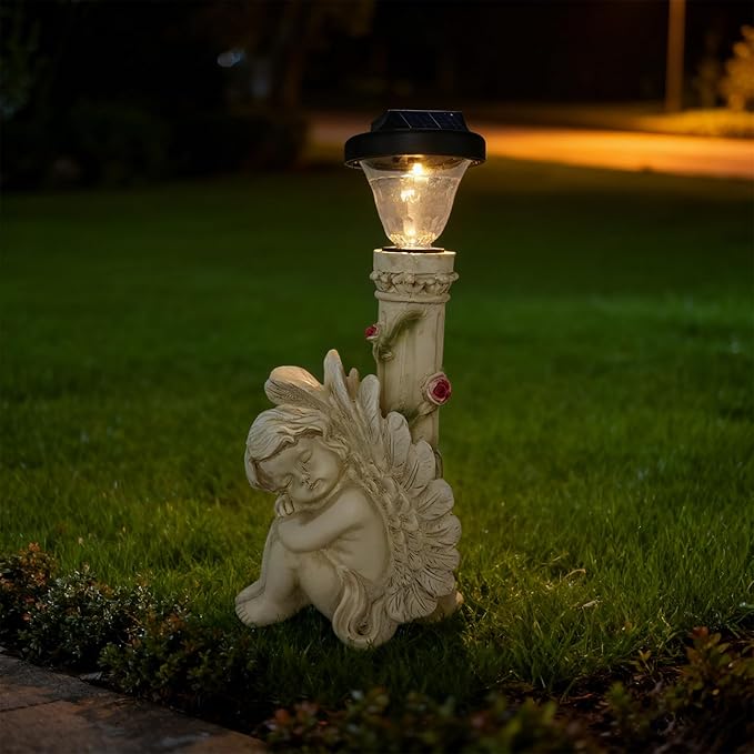 Angel Figurines Outdoor Angel Statues for Garden Solar Statues Outdoor Decorations for Patio Patio Lawn Yard Balcony Garden Mom Gift (White)