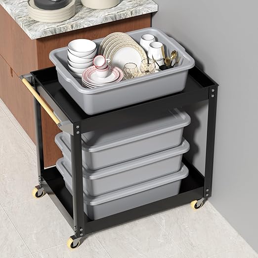Anbers 12-Pack 13 L Bus Tubs Commercial Plastic Restaurant Bus Tubs with Lids Grey