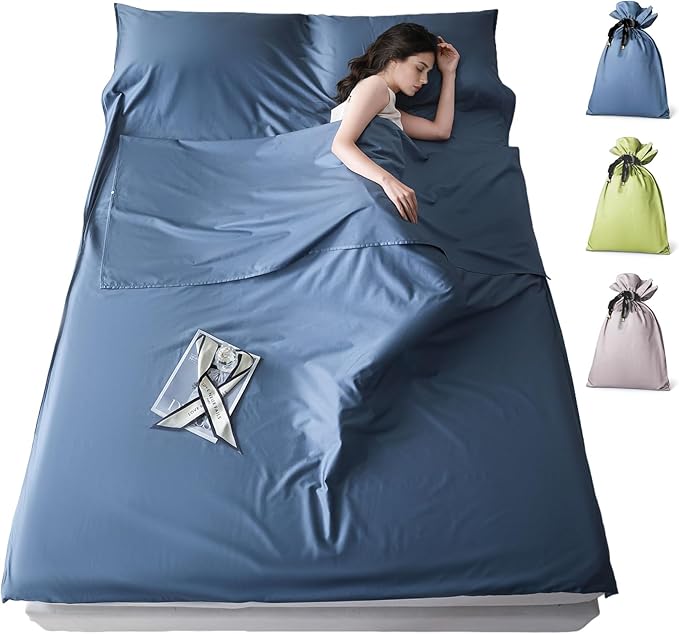 Sleeping Bag Liner for Adults Lightweight Travel Sleep Sack with Carry Bag Compact Portable Sleeping Sheet for Camping Hiking Hostels Hotels and Backpacking