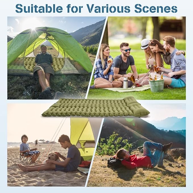 78.7 X 55 X 3.9 Inches Inflatable Sleeping Mat for Camping with Foot Pump and Adjustable Pillow