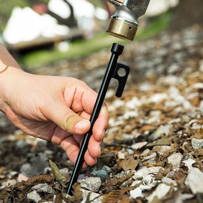 Camping Tent Stakes Steel Sand Pegs Set with 4 Heavy-Duty 25cm Metal Ground Stakes and Carry Bag for Outdoor Camping Beach and Wind-Resistant Tent Fixing Equipment
