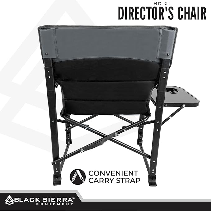 XL Directors Chair with Foldable Side Table Heavy Duty Camp Chair Supports 400 Lbs Oversize Outdoor Folding Seat with High Back and Padded Armrests for Lawn Beach Tailgating Sports (Black)