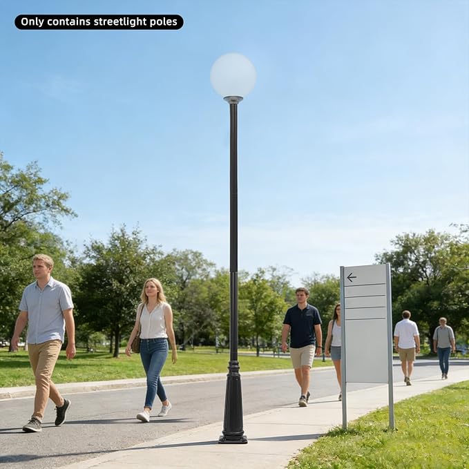 10FT Outdoor Lamp Post Split Street Light Pole with Top Globe &amp Ground Cage Lighting Post Fixtures for Pathway Courtyard Parking Lot Fits Standard 3 Post Top Fixtures (10FT 275+76mm)