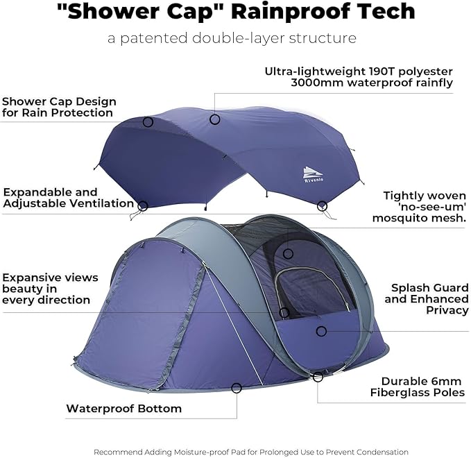 4/6 Person Easy Pop Up Tent Waterproof Automatic Setup2 Doors-Instant Family Tents for Camping Hiking &amp Traveling