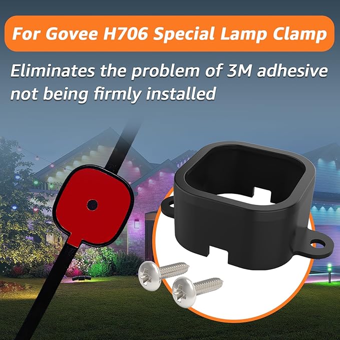 60 PCS Mounting Brackets Compatible with Govee Outdoor Lights Pro H706A Light Clips for Govee Pro Outdoor Lights 100FT Fully Enclosed Mounting Bracket Replaces 3M Adhesive-Black