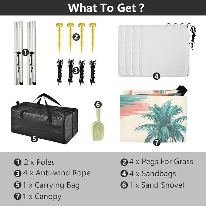 Beach Tent Sun Shelter Coconut Trees Reflection Lightweight &amp Easy Setup Beach Shade Canopy for Camping Fishing