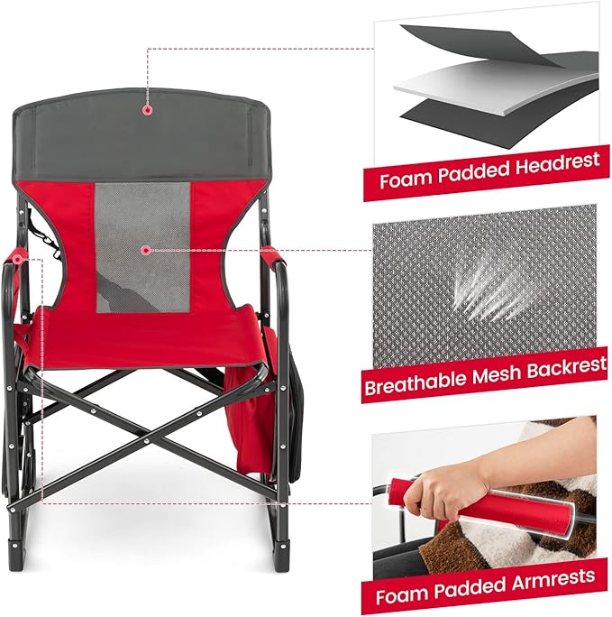 Tangkula Camping Chairs Folding Camp Chair with Side Table Cooler Bag Portable Outside Padded Lawn Chair for Travel Picnic Fishing Heavy Duty Oversized Director Chair for Adults Supports 400lbs
