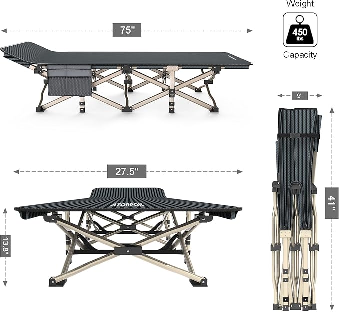 ATORPOK Camping Cot for Adults Comfortable Tent Folding Cot for Sleeping Lightweight Folding Bed with Carry Bag for Kids Supports 450 lbs Office Na