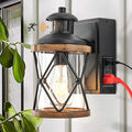 Dusk to Dawn Motion Sensor Outdoor Porch Light with GFCI Outlet3 Lighting Modes Anti-Rust Waterproof Industrial Outdoor LanternExterior Work lights Rustic Wood-Like Finish Wall Light (Brown 1 Pack)