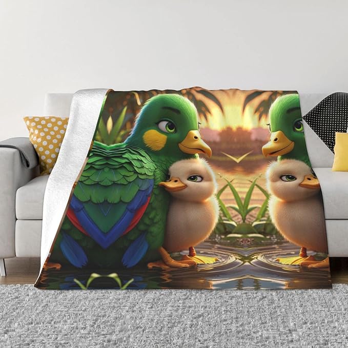 Green Parrot 80x60 Printed Soft Fleece Blanket for Sofa Bed and Camping - Cozy Blanket for Travel Picnics Nighttime Use