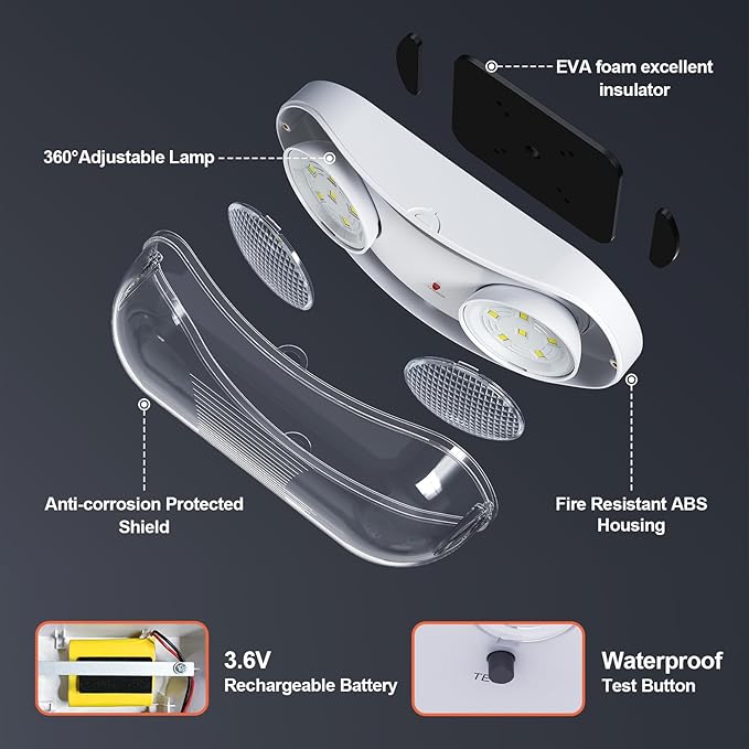 Wet Location Rated Outdoor Emergency LightWaterproof Exterior Led Emergency Lights with Battery BackupAdjustable HeadsCommercial Hardwired Emergency LightingUL Listed120-347V (6 Pack)