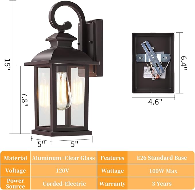 Brown Outdoor Wall Light Fixtures 2-Pack Anti-Rust Aluminum Coach Lights for Garage Waterproof Exterior Lighting Fixtures Outside Sconce Wall Mount15 Outdoor Porch Lights for House