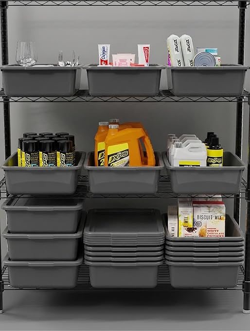 Gray 13 L Commercial Bus Tubs/Tote Box with Lids Plastic Storage Wash Basin Tub 3-Pack