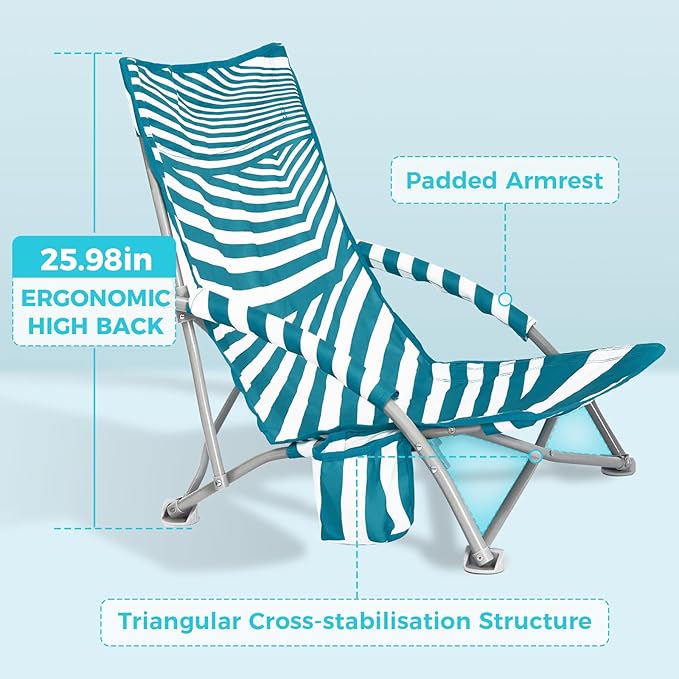 #WEJOY Low Beach Chairs for Adults Lightweight Beach Chair with Cup Holder Heavy Duty Portable Beach Chair for with Carry Bag for Outdoor Lawn Camp Trip Picnic Fishing